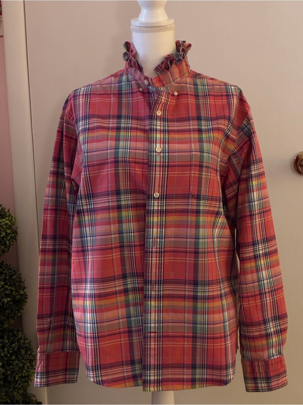 Ruffled Collar Up-Cycled “Girly” Shirt - Picture 2 of 6